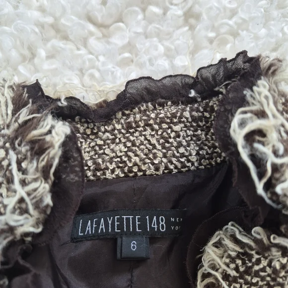 Lafayette 148 Tweed Fringe Jacket US 6 Brown Tan Academic Classic Chic Blazer - Picture 12 of 13